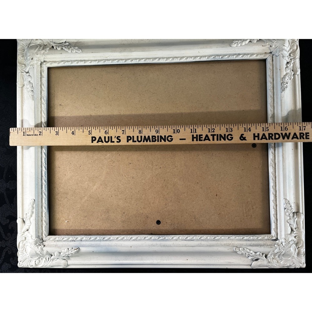 Vtg Picture Frame Ornate White Crackle 14.5x17.5" Shabby Chic Wall Decor Baroque - Picture 2 of 9